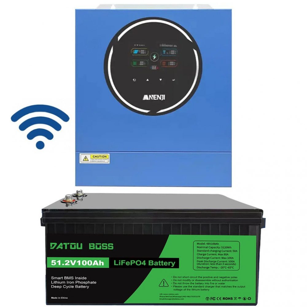 a-6994899670_komplekt-5-kvt-1000x1000 Комплект 5 кВт + 5.1 кВт*г інвертор Anenji з WiFi-модулем + акумулятор Datouboss LiFePO4 48V/100Ah для резервного живлення - Зображення 1